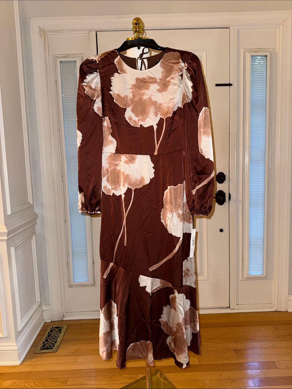 Maggy London Brown and Cream Floral Maxi Dress
